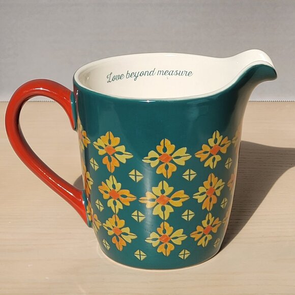 Pioneer Woman 1 Qt Measuring Cup Pitcher 4 Cup Vintage Geo Dot Pattern Green/Red - Picture 3 of 12